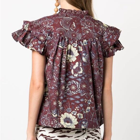 Ulla Johnson Letty Heliotrope Purple Floral Short Flutter Sleeves Blouse Size 2 - Picture 4 of 13